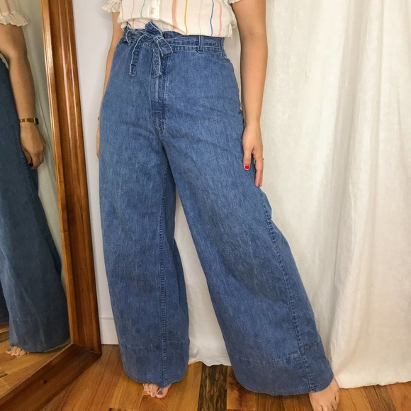 70s vintage wrangler wide leg belted bell bottoms - Picture 1 of 4